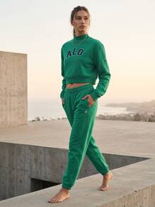 Alo Yoga Hoodie RENOWN CRPD PREPPY Warmth Soft Versatile Easy To Wash Outdoor Daily Women Light Brown W3653RG - GREEN EMERALD/BLACK - 淺棕色 - 查看 6