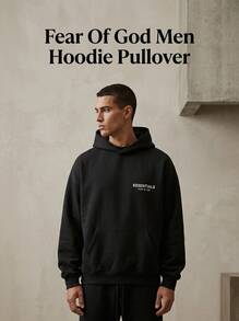 Essentials Fear Of God 男式连帽套头衫休闲街头风保暖常规版型长袖罗纹袖口纯黑色标志日常秋冬 XXS-2XL 192HO246250F - 黑色 - 查看 1