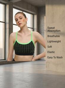 Alo Yoga Bra AIRTECH NEON PLD GRATITUDE Sweat Absorption Breathable Lightweight Soft Elastic Easy To Wash Yoga Sports Women Black/Green W9405R - GREEN/BLACK - 黑色/綠色 - 查看 2