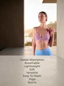 Alo Yoga Bra VAPOR SPLENDOR GINGHAM Sweat Absorption Breathable Lightweight Soft Versatile Easy To Wash Yoga Sports Women Pink White W9437R - RASPBERRY SORBET - 粉色/白色 - 查看 2