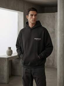 Essentials Fear Of God 男式连帽套头衫休闲街头风保暖常规版型长袖罗纹袖口纯黑色标志日常秋冬 XXS-2XL 192HO246250F - 黑色 - 查看 4