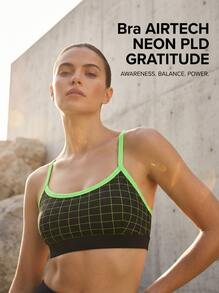 Alo Yoga Bra AIRTECH NEON PLD GRATITUDE Sweat Absorption Breathable Lightweight Soft Elastic Easy To Wash Yoga Sports Women Black/Green W9405R - GREEN/BLACK - 黑色/綠色 - 查看 1
