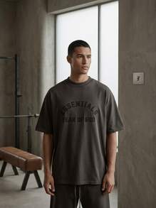 Sports Essentials Crewneck T-Shirt Classic Collection Solid Durable Easy Wash Casual Men Charcoal 125SP242000F - Dark Grey - View 4