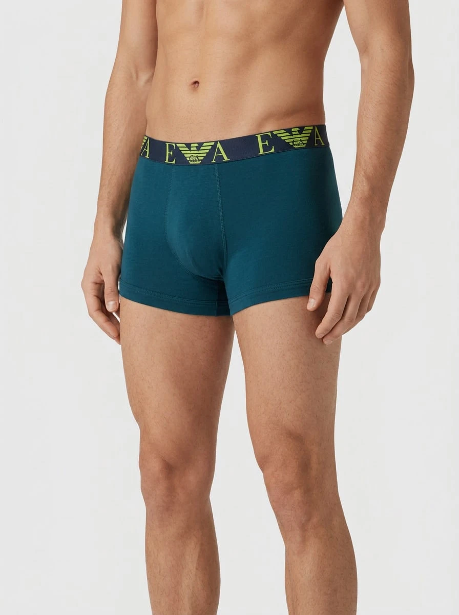 Emporio Armani Men's Trunks Quick-Dry Breathable Skin-Friendly Weekend Training Daily EM000259-AF10778-MB255 - Navy Blue and Lime Green and Dark Green - View 1