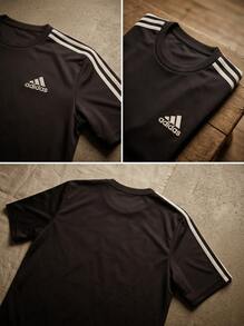 Adidas أساسيات رجالية 3-خطوط جيرسي أحادي اللون أزرق داكن - أزرق بحري - مشاهدة 4