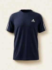 Adidas أساسيات رجالية 3-خطوط جيرسي أحادي اللون أزرق داكن - أزرق بحري - مشاهدة 2