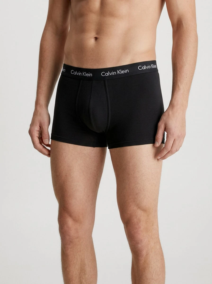 Calvin Klein Cotton Stretch Men's 5-Pack Low Rise Trunks All-Day Comfort Logo Detail 000NB2734A-XWB All-Day Wear Home Relaxation Beach Season Must-Have Cotton Elastane - Black W/ Black WB - View 1