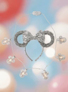 Disney Minnie Mouse Silver Ears Headband&Light-Up Necklace Set – Sparkling Silver Ears Headband With LED Light-Up Necklace, Back To School Outfits - Multicolor - View 1