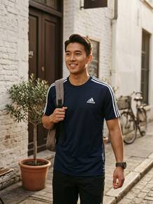 Adidas أساسيات رجالية 3-خطوط جيرسي أحادي اللون أزرق داكن - أزرق بحري - مشاهدة 3