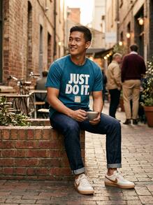Nike تي شيرت رجالي Just Do It باللون الأزرق - الأزرق - مشاهدة 3