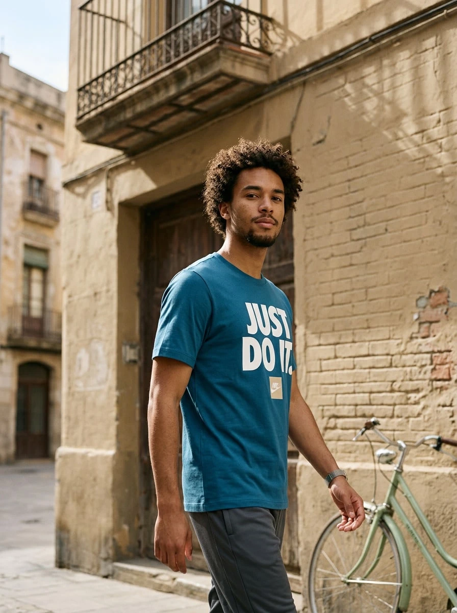 Nike تي شيرت رجالي Just Do It باللون الأزرق - الأزرق - مشاهدة 1