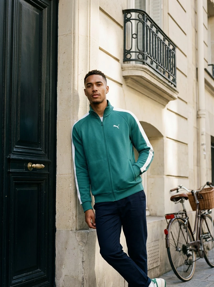 Puma جاكيتات رياضية Essentials T7 Poly للرجال باللون الأخضر - Emerald Ice - مشاهدة 1