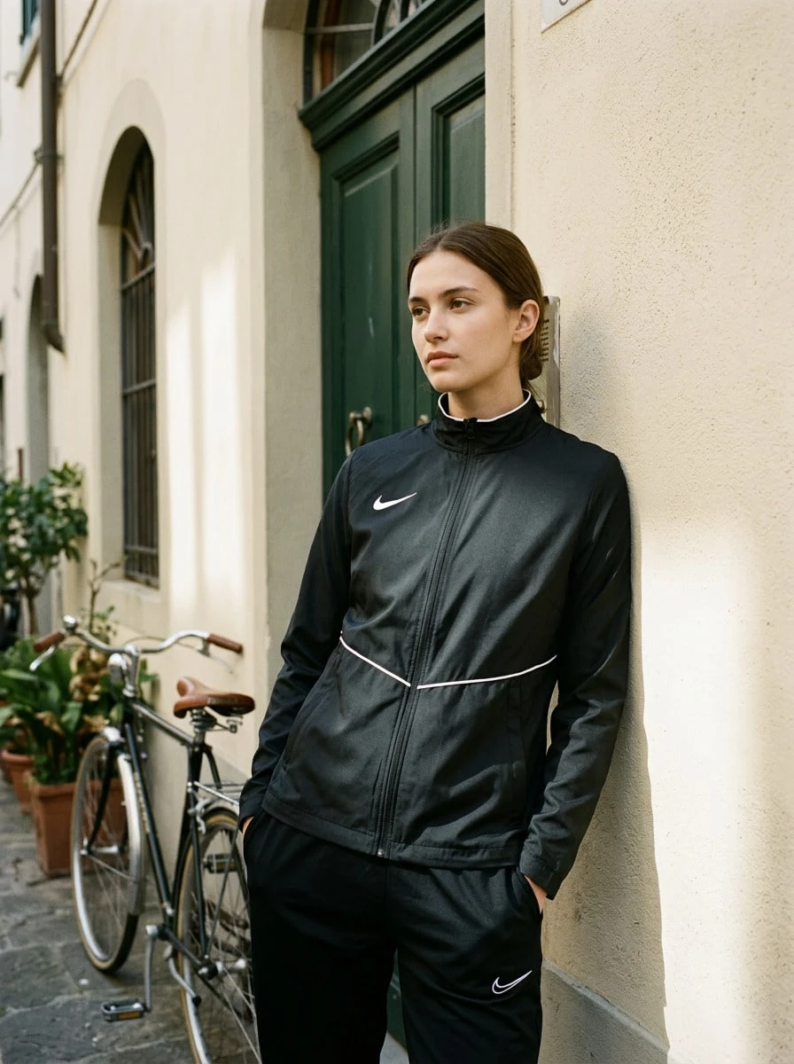 Nike جاكيت مطر نسائي بارك 26 باللون الأسود - أبيض وأسود - مشاهدة 1