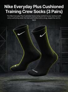 Nike Everyday Plus Unisex Cushioned Training Crew Socks Breathable SX6888-010 - Black - View 1