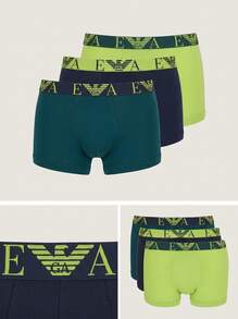 Emporio Armani Men's Trunks Quick-Dry Breathable Skin-Friendly Weekend Training Daily EM000259-AF10778-MB255 - Navy Blue and Lime Green and Dark Green - View 6