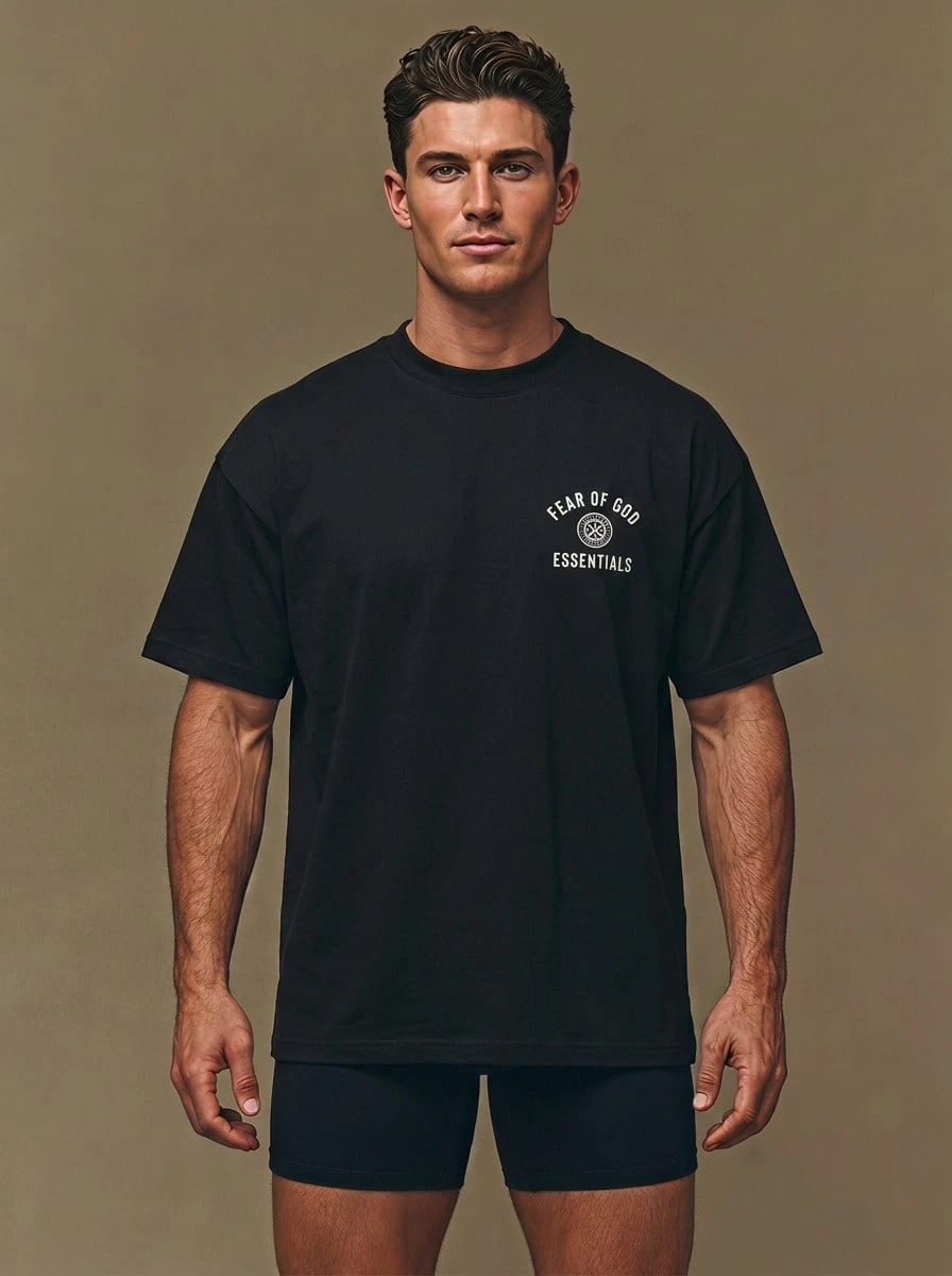 FOG ESSENTIALS Men Sports Tee Daily Casual Black 125HO244190F - hitam - View 1