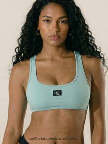Calvin Klein CK SWIM Women's Elastic Chlorine-Resistant Stretchy Vacation Pool Beach Green KW0KW02344-L65 - Blue - View 3