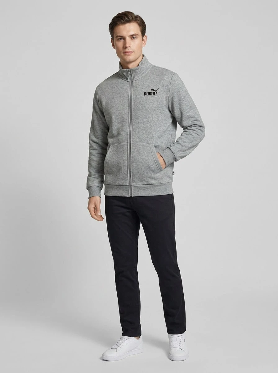 Puma جاكيت رياضية كاملة السحاب للرجال اللون الرمادي - Gray Black - مشاهدة 1