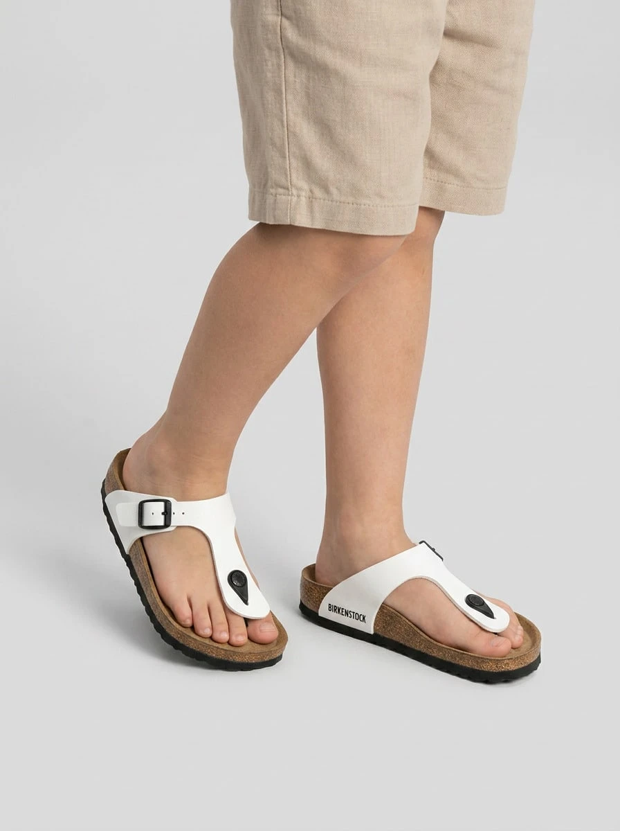 Birkenstock GIZEH Kids' Flat Sandals Versatile Anti-Slip Ergonomic Travel Walking Summer White GIZEHKidsBirkoFlorNarrow - White - View 1