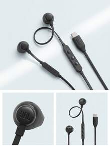JBL TUNE 305C Wired In-Ear Earphones, High Resolution 96 KHz/24 Bit Sound, Preset EQ, USB Type-C, 12.5mm Dynamic Driver, Built-In Mic, Open Type, Flat Cable, Black - Black - View 6