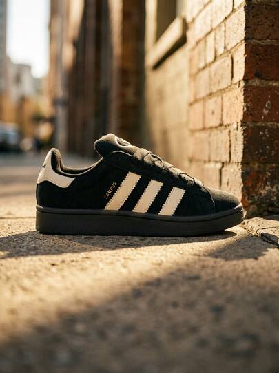 Adidas حذاء رياضي كاجوال نسائي من كامبوس، متعدد الاستخدامات وأنيق، مبطن ومريح للتسوق والاستخدام اليومي، أسود KK3558
