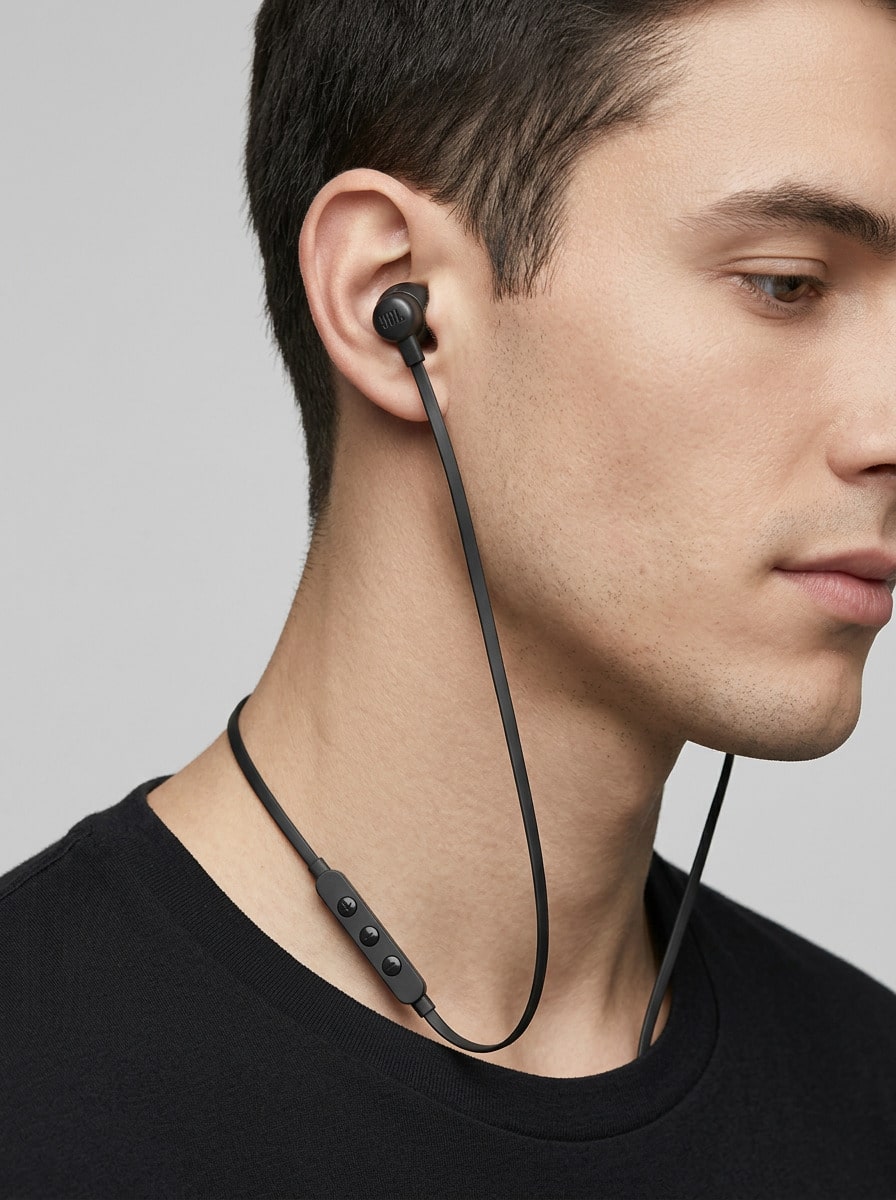 JBL TUNE 305C Wired In-Ear Earphones, High Resolution 96 KHz/24 Bit Sound, Preset EQ, USB Type-C, 12.5mm Dynamic Driver, Built-In Mic, Open Type, Flat Cable, Black - Black - View 1
