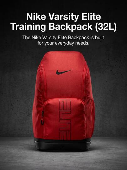 Nike Varsity Elite Unisex Backpack Durable Comfortable Gym Daily 32L Red HM9965-657