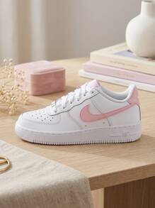 Nike Air Force 1 Hi Gs 女款運動鞋，輕量透氣，百搭日常跑步鞋，白色 CT3839-115 - 白色/粉紅色 - 查看 1