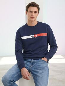 Tommy Hilfiger Tommy Jeans Men's Sweatshirt Blue Soft Fleece Interior Ribbed Cuffs DM0DM23019-BDS Travel Going Out Smart Casual Versatile Wardrobe Essential Nylon Mesh - Dark Night Navy - View 2