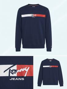 Tommy Hilfiger Tommy Jeans Men's Sweatshirt Blue Soft Fleece Interior Ribbed Cuffs DM0DM23019-BDS Travel Going Out Smart Casual Versatile Wardrobe Essential Nylon Mesh - Dark Night Navy - View 6