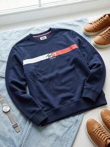 Tommy Hilfiger Tommy Jeans Men's Sweatshirt Blue Soft Fleece Interior Ribbed Cuffs DM0DM23019-BDS Travel Going Out Smart Casual Versatile Wardrobe Essential Nylon Mesh - Dark Night Navy - View 3
