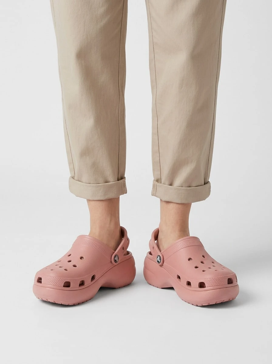 Crocs CLASSIC PLATFORM CLOG Women's Clogs Lightweight Versatile Comfortable Travel Casual Home Rose 206750-6RL - Pink - View 1