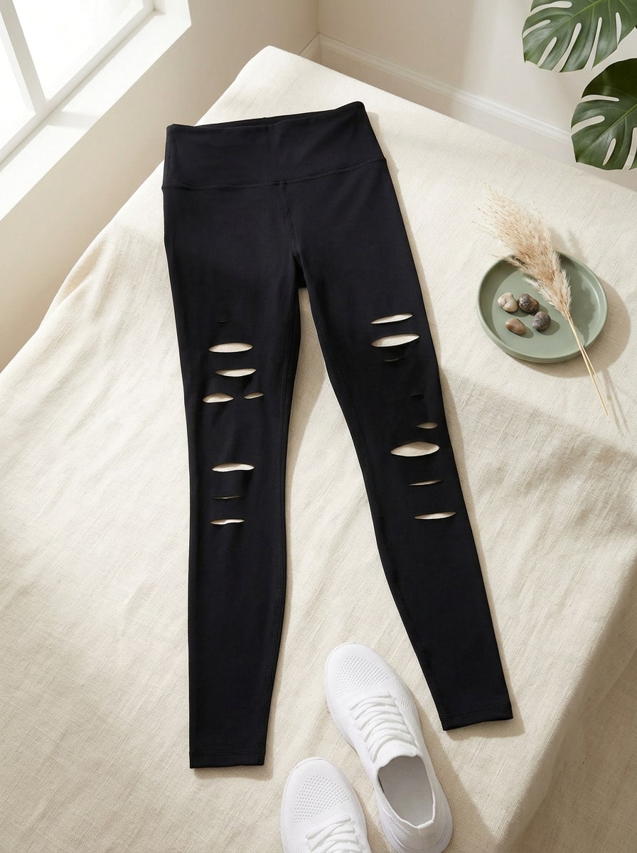 Alo Yoga Leggings HIGH WAIST RIPPED WARRIOR Sweat Absorption Breathable Lightweight Solid Good Elasticity Easy To Wash Gym Outdoor Women Black W5555R - BLACK - 黑色 - 查看 1