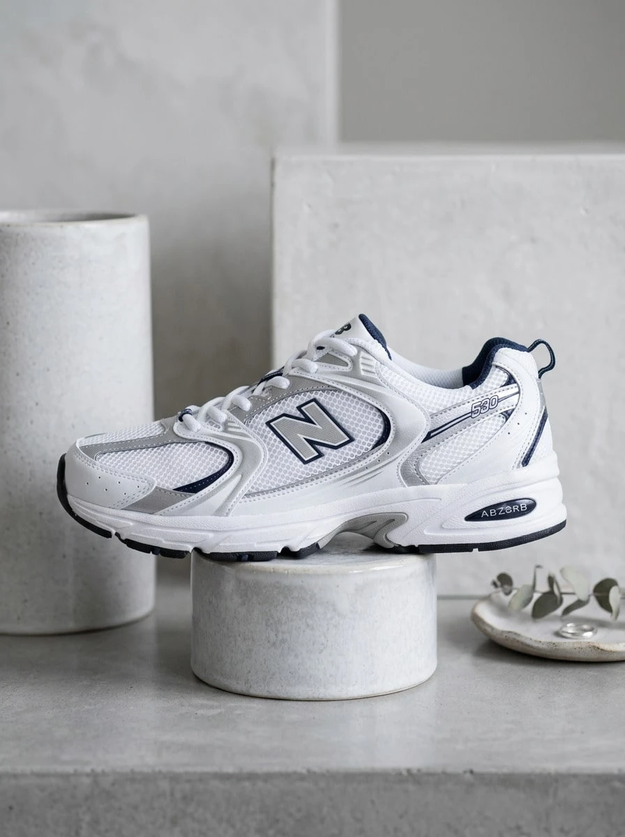 New Balance 新百伦男式运动鞋休闲健身日常穿着透气缓震轻便稳定易搭配系带舒适白银海军蓝 MR530SG - 白色/天然靛藍 - 查看 1