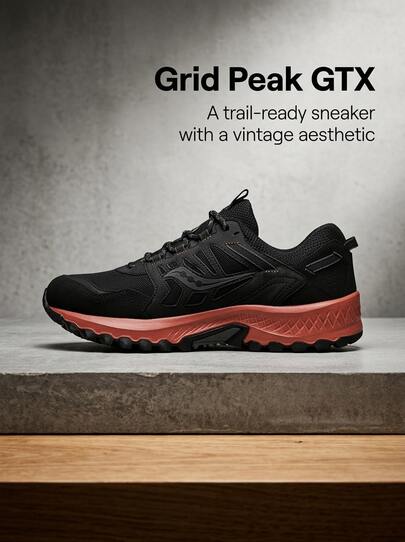 Zapatillas deportivas Saucony Grid Peak GTX unisex, transpirables, con absorción de sudor, logotipo versátil, sólido, de buena elasticidad, fácil de lavar, para deportes, exterior, running, uso diario y escolar, color negro y ladrillo S70849-4