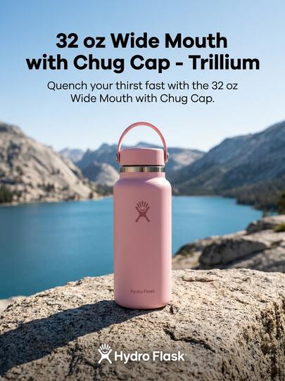 Hydro Flask Wide Mouth Water Bottle Leakproof Durable Easy To Clean Solid Versatile Daily Sports Outdoor Travel School Office 32oz Pink W32CTS678