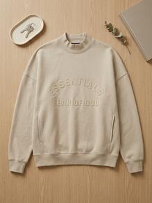 Essentials Men Crewneck Sweatshirt Breathable Versatile Warm Daily Gym Beige 192SP232045F - Khaki - View 1