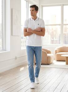 CALVIN KLEIN JEANS Men's Polo Shirts Comfortable Lightweight Soft Commuting Travel Golf White J30J315603-YAF - White - View 4