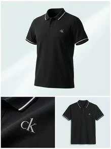 CALVIN KLEIN JEANS Men's Polo Shirts Skin-Friendly Versatile Comfortable Weekend Office Commuting Black J30J315603-BAE - Black - View 6