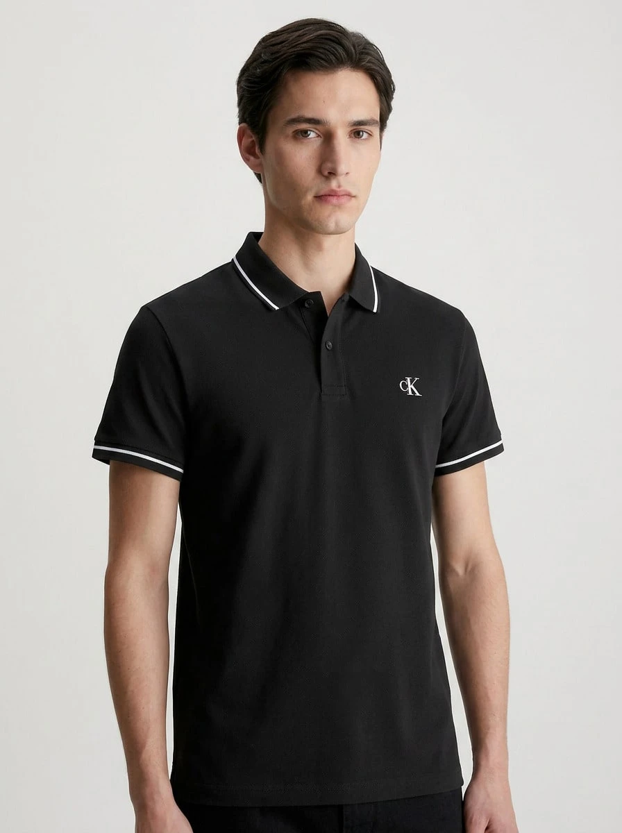 CALVIN KLEIN JEANS Men's Polo Shirts Skin-Friendly Versatile Comfortable Weekend Office Commuting Black J30J315603-BAE - Black - View 1