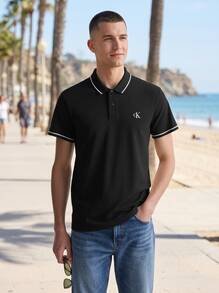 CALVIN KLEIN JEANS Men's Polo Shirts Skin-Friendly Versatile Comfortable Weekend Office Commuting Black J30J315603-BAE - Black - View 5