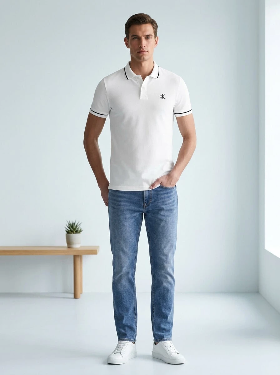 CALVIN KLEIN JEANS Men's Polo Shirts Comfortable Lightweight Soft Commuting Travel Golf White J30J315603-YAF - White - View 1