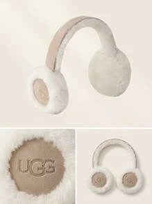 UGG أذرع الأذن المطرزة من الجلد الغنم الكلاسيكية للنساء، لون الرمل - أبيض - مشاهدة 5