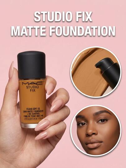MAC Stud Fix Fluid Found Oil C8 – 24-Hour Matte Finish, SPF 15 Protection, Oil-Control Formula For All-Day Wear, Full Coverage For Smooth Complexion, Perfect For Oily And Combination Skin, Professional Makeup Base