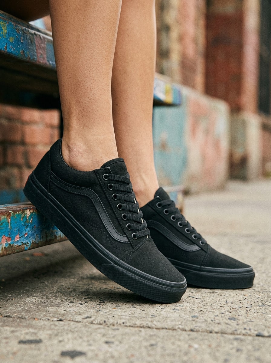 Vans 老派黑色/黑色 - 黑色 - 查看 1