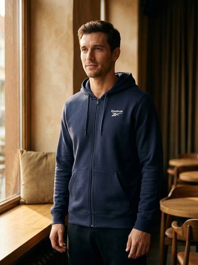 Reebok Men's Sports & Outdoor Hoodies Lightweight Durable Fleece-Lined Home Weekend Sports Blue HH8315