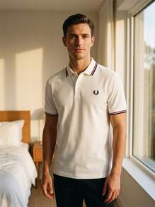 Fred Perry Men Outdoor Shirts Quick-Dry Skin-Friendly Stretchy Home School Gym Red M3600-T60 - Snow White/Burnt Red/Navy - View 3