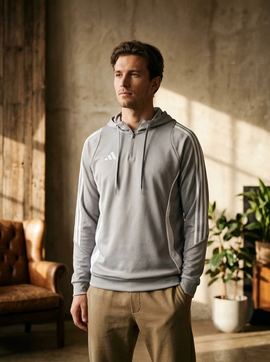 Adidas هوديز رياضية وخارجية للرجال متعددة الاستخدامات دافئة وخفيفة الوزن للتنقل والخروج والتدريب رمادي IR7551 - رمادي - مشاهدة 1
