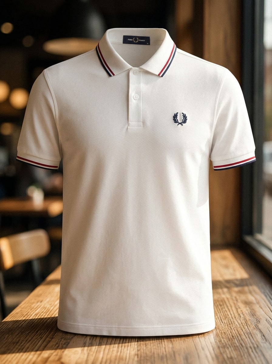 Fred Perry Men Outdoor Shirts Quick-Dry Skin-Friendly Stretchy Home School Gym Red M3600-T60 - Snow White/Burnt Red/Navy - View 1