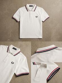 Fred Perry Men Outdoor Shirts Quick-Dry Skin-Friendly Stretchy Home School Gym Red M3600-T60 - Snow White/Burnt Red/Navy - View 4
